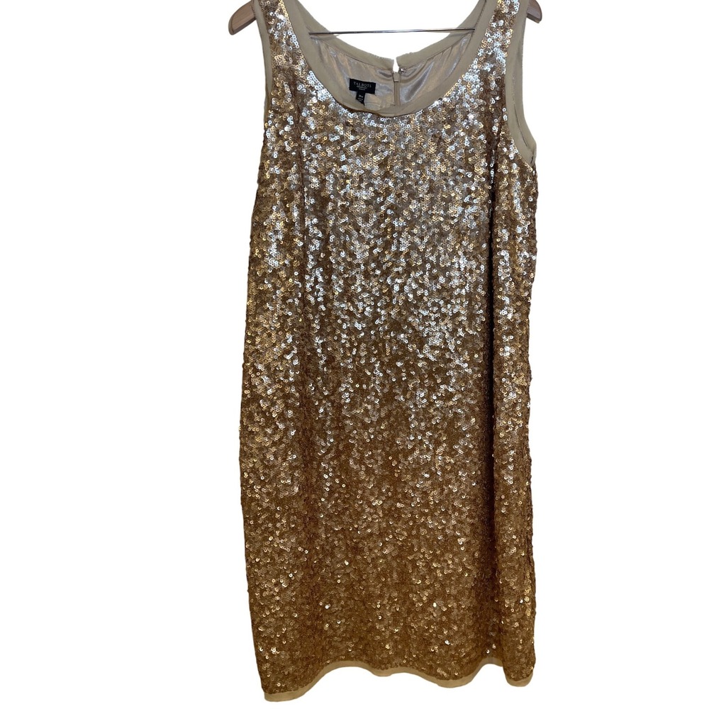 Talbots Sequin Shift Dress 18W Gold Sparkle Glam Party Plus Size Women